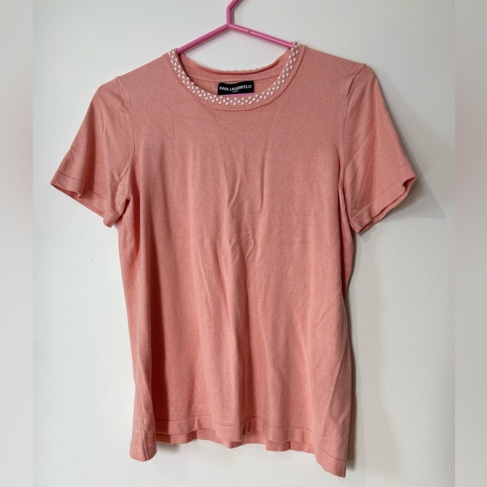 🎉4/30$🎉 Karl Lagerfeld Light Orange Short Sleeve Top – Women's Size Small 🧡